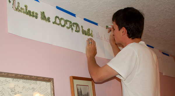 Stenciling Scripture on the wall