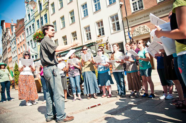 Mission group singing in Poland