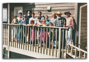 The Forster and Payne families at the beach, 2002