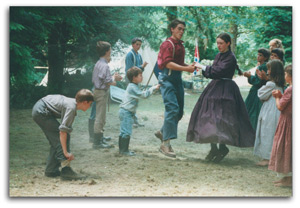 Joseph and Hannah dancing at a civil war reenactment, about 2002