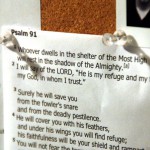 Bible memory verses on a cork board